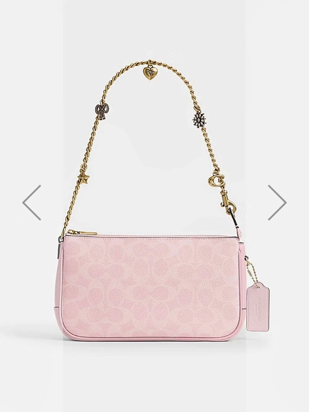 NWT Coach Boxed Plaza Bag in Signature Canvas with Charm Chain Strap Powder Pink